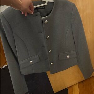 Zara Gray Women's Blazer with Silver Buttons